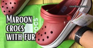 Maroon crocs with fur